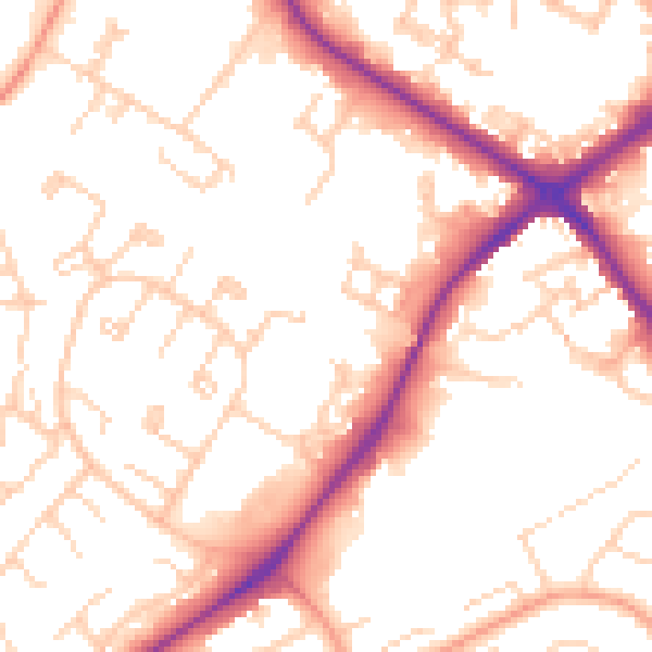 Daytime road noise heatmap for HP19 7XQ