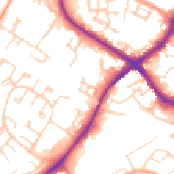 Daytime road noise heatmap for HP19 8FU