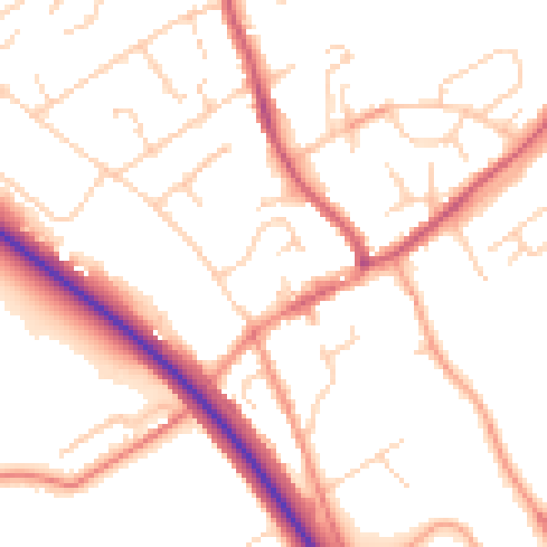 Daytime road noise heatmap for HP22 6EE