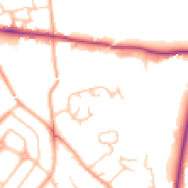 Daytime road noise heatmap for HR1 1AL