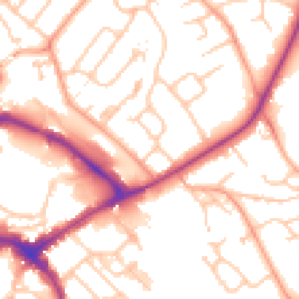 Daytime road noise heatmap for HR1 1BE