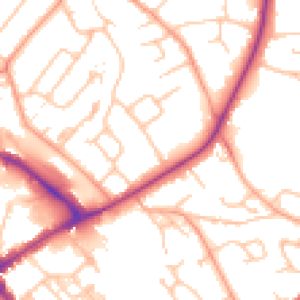 Daytime road noise heatmap for HR1 1BL