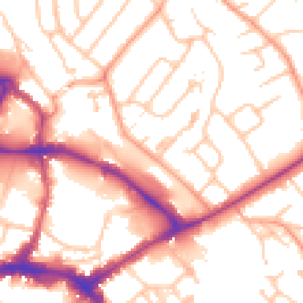 Daytime road noise heatmap for HR1 1DA