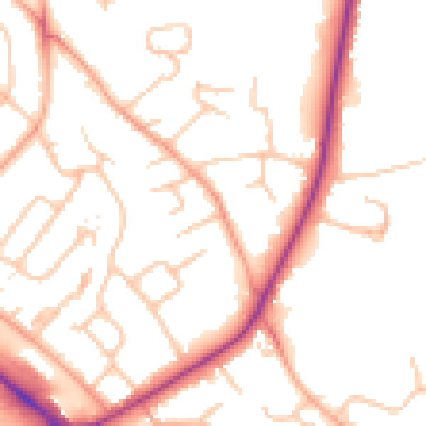 Daytime road noise heatmap for HR1 1DE