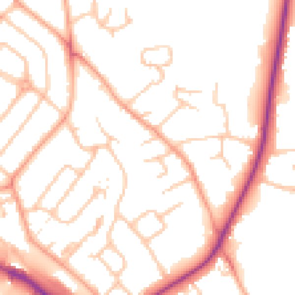 Daytime road noise heatmap for HR1 1DL
