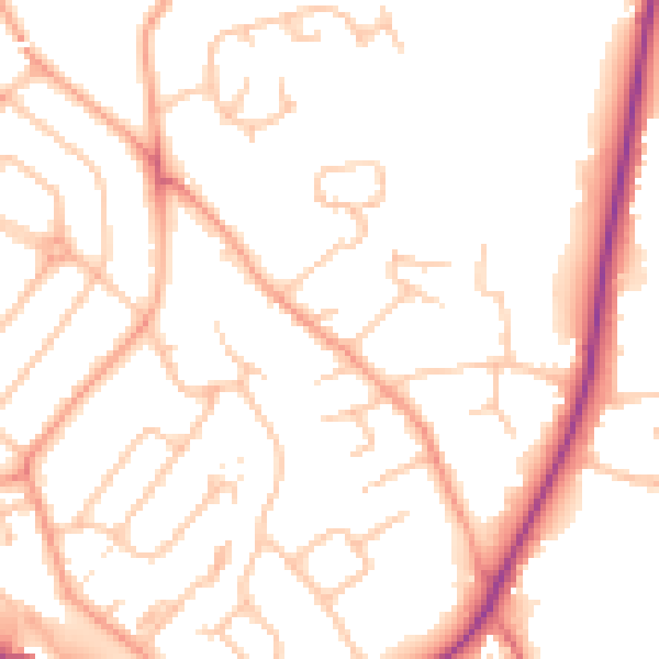 Daytime road noise heatmap for HR1 1DT