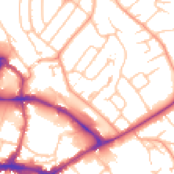 Daytime road noise heatmap for HR1 1DU
