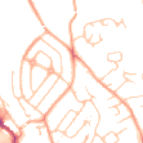 Daytime road noise heatmap for HR1 1ED