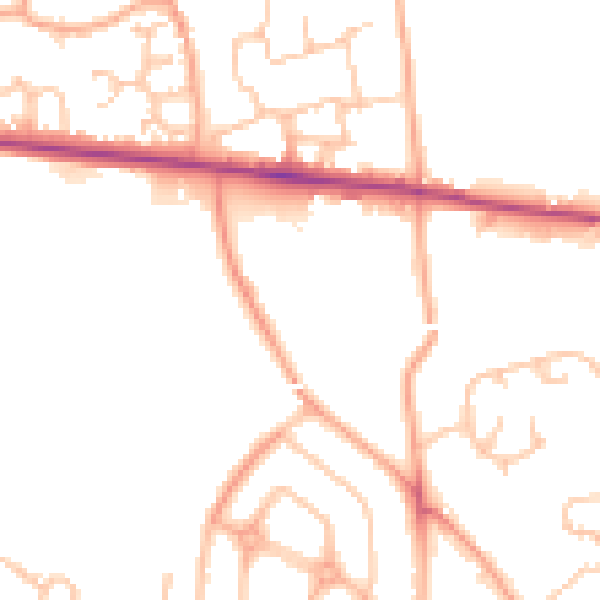 Daytime road noise heatmap for HR1 1EX