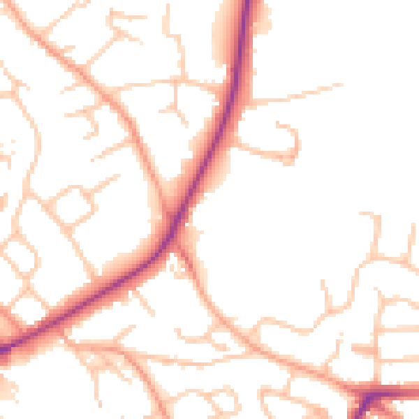 Daytime road noise heatmap for HR1 1GZ