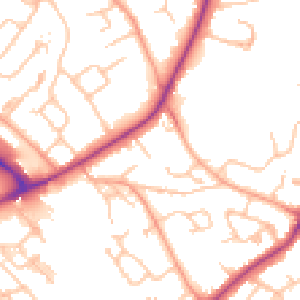 Daytime road noise heatmap for HR1 1HT