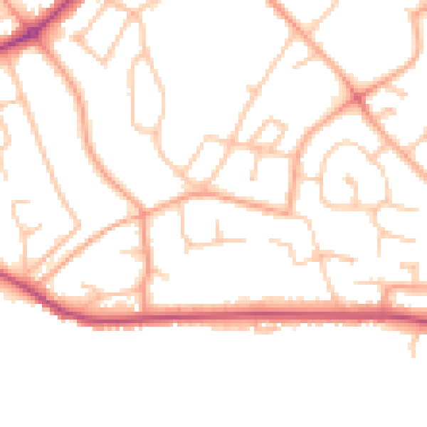 Daytime road noise heatmap for HR1 1TZ