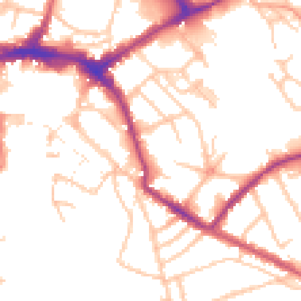 Daytime road noise heatmap for HR1 2AT