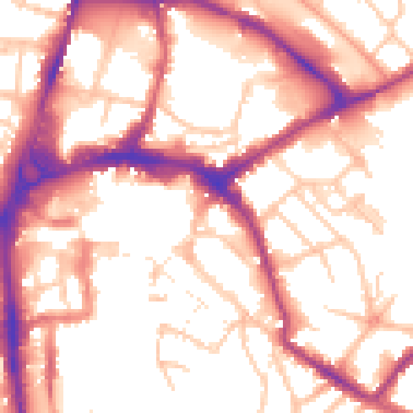 Daytime road noise heatmap for HR1 2BT