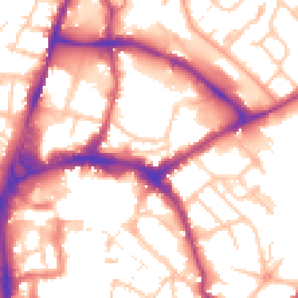 Daytime road noise heatmap for HR1 2DG