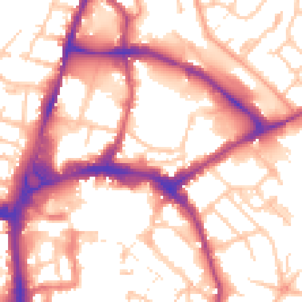 Daytime road noise heatmap for HR1 2DY