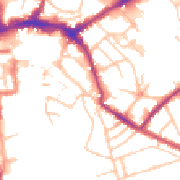 Daytime road noise heatmap for HR1 2GL