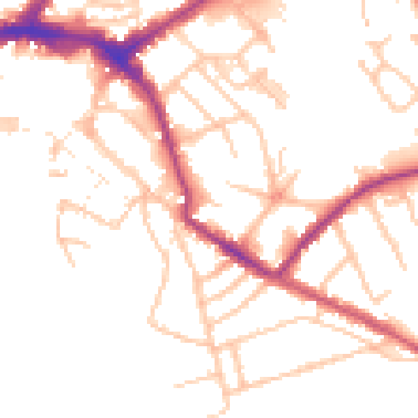 Daytime road noise heatmap for HR1 2JN