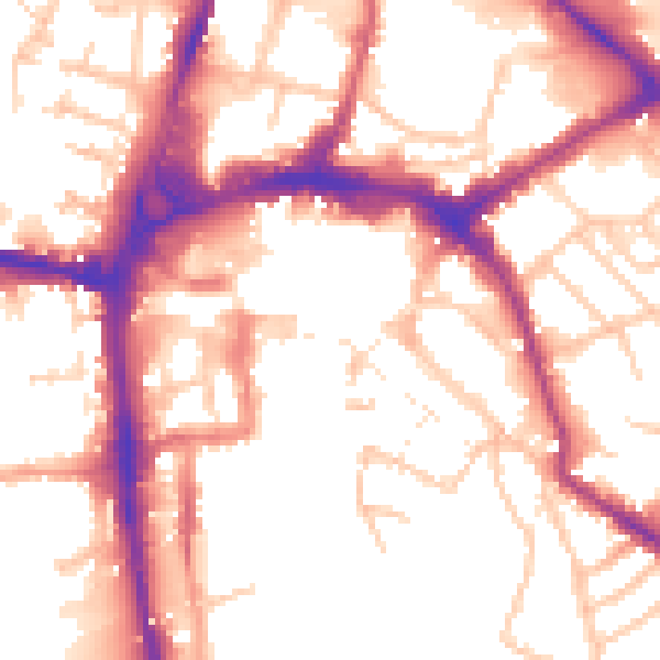 Daytime road noise heatmap for HR1 2LW