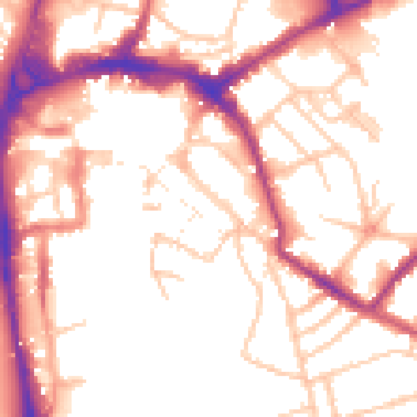 Daytime road noise heatmap for HR1 2LY