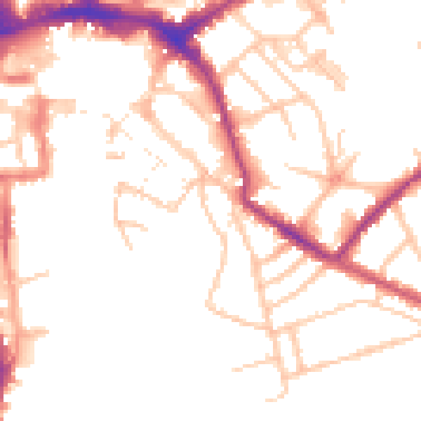 Daytime road noise heatmap for HR1 2NU
