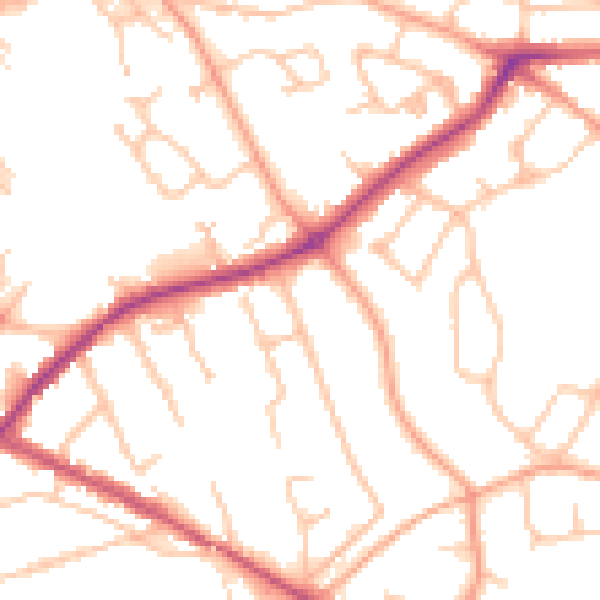Daytime road noise heatmap for HR1 2RH