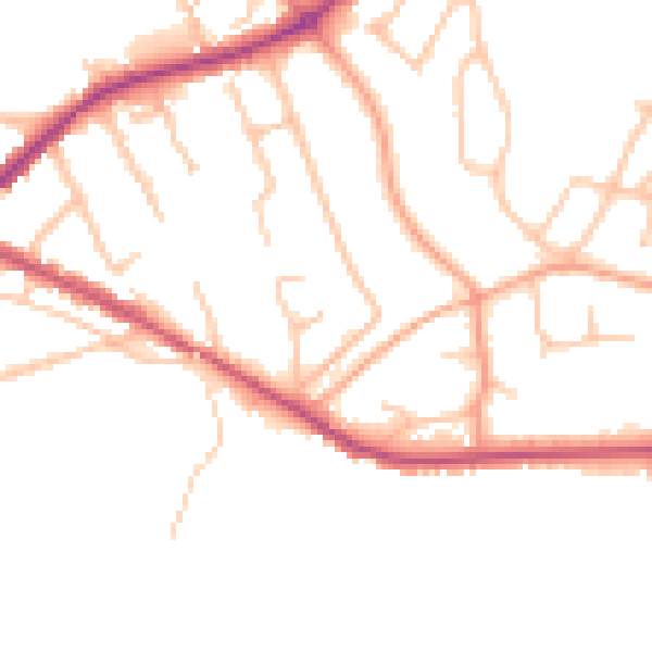 Daytime road noise heatmap for HR1 2RP