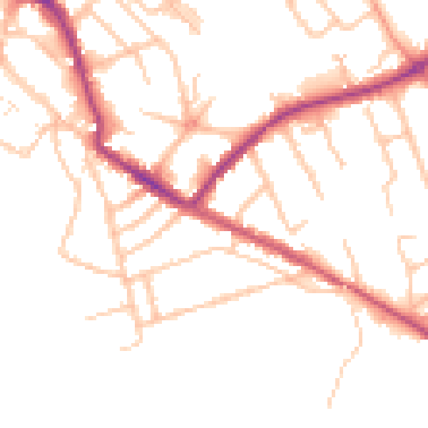 Daytime road noise heatmap for HR1 2RY