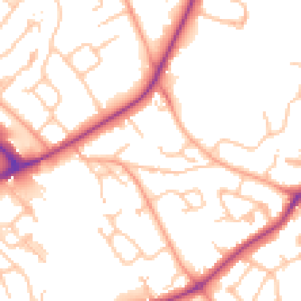 Daytime road noise heatmap for HR1 2TE