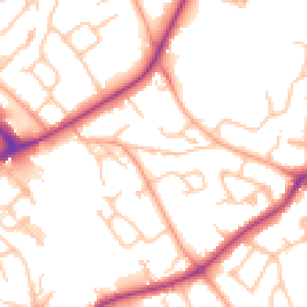 Daytime road noise heatmap for HR1 2TN