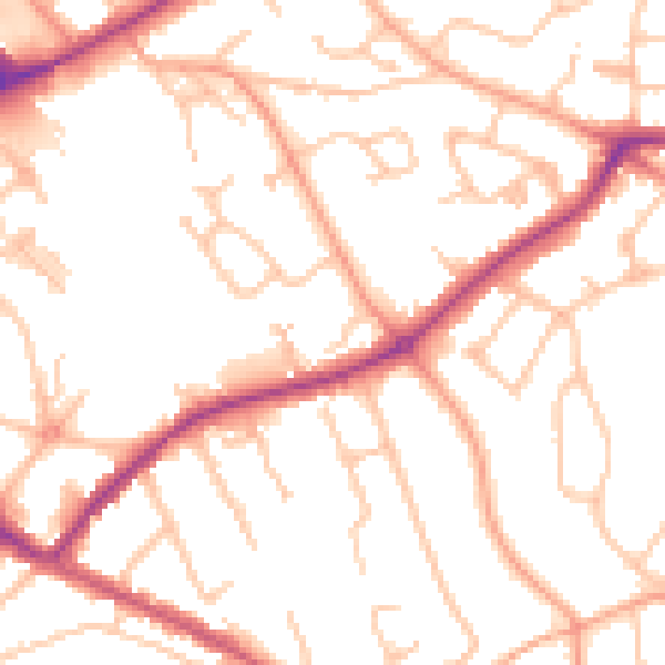 Daytime road noise heatmap for HR1 2TT
