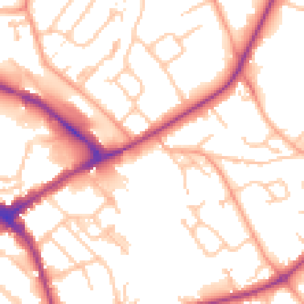 Daytime road noise heatmap for HR1 2UB