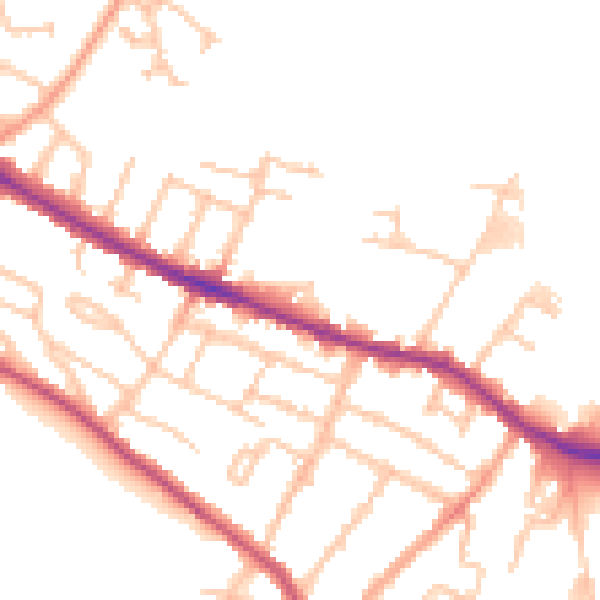 Daytime road noise heatmap for HR4 0DF