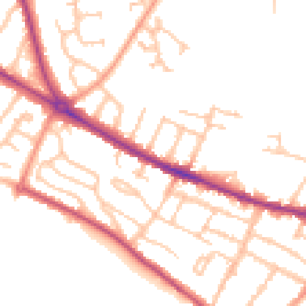 Daytime road noise heatmap for HR4 0DJ