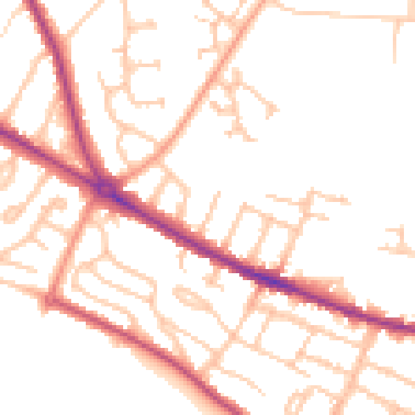 Daytime road noise heatmap for HR4 0DT