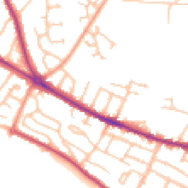 Daytime road noise heatmap for HR4 0DU