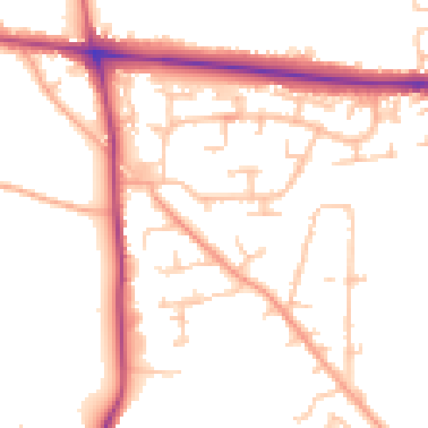 Daytime road noise heatmap for HR4 9LY