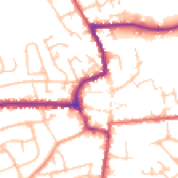 Daytime road noise heatmap for HR6 8DG