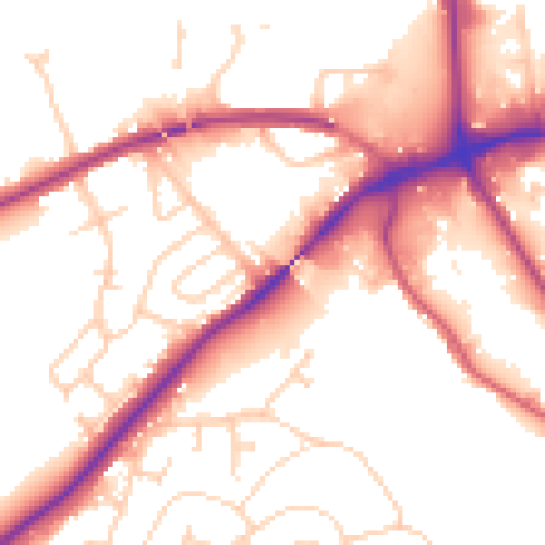 Daytime road noise heatmap for IP2 0AU