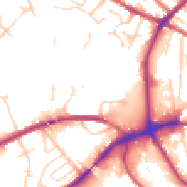 Daytime road noise heatmap for IP2 0EF