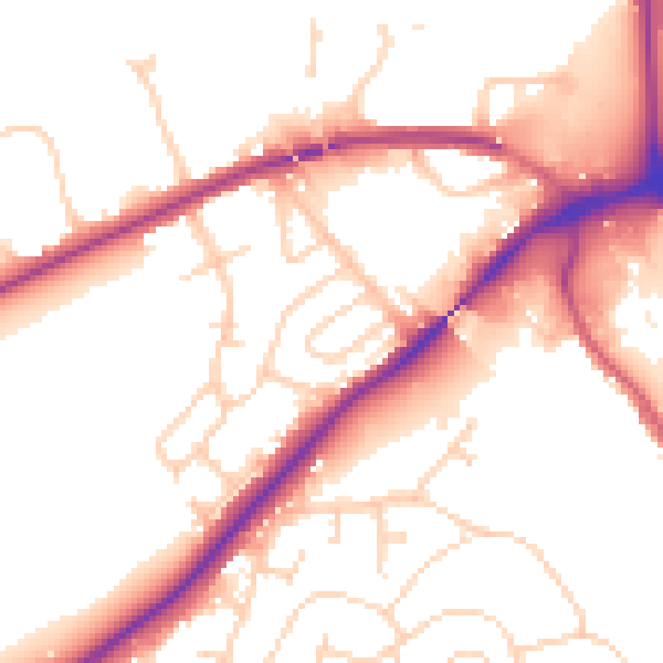 Daytime road noise heatmap for IP2 0JT