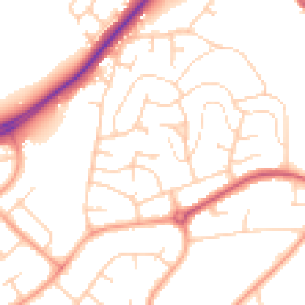 Daytime road noise heatmap for IP2 0LF