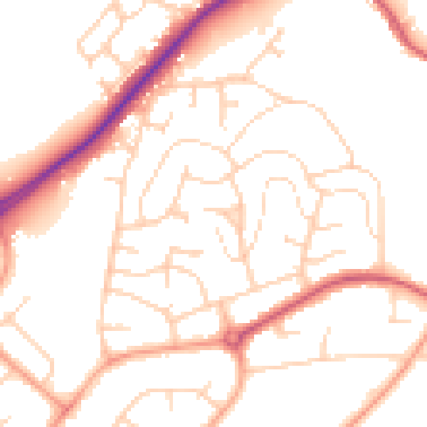 Daytime road noise heatmap for IP2 0LZ