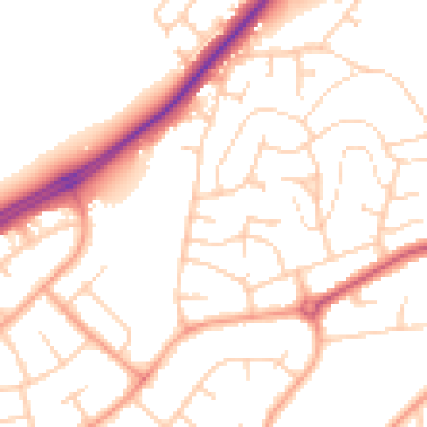 Daytime road noise heatmap for IP2 0NJ