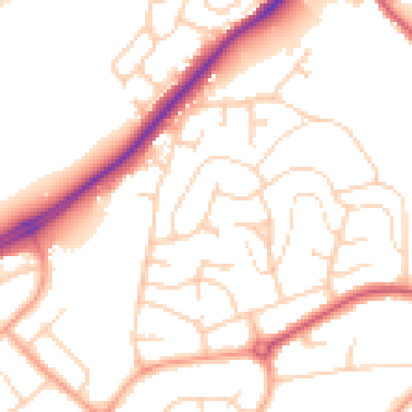Daytime road noise heatmap for IP2 0NQ