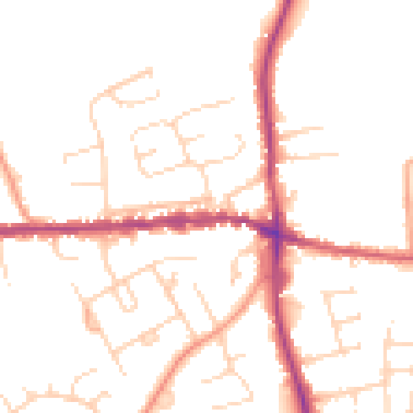 Daytime road noise heatmap for IP25 6AQ