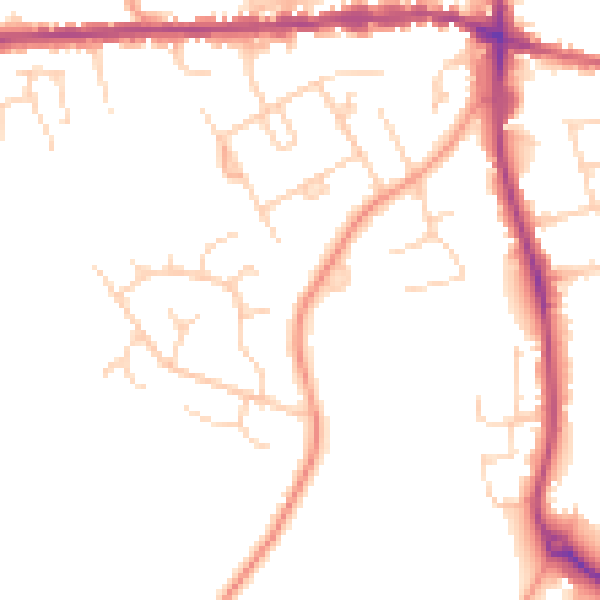 Daytime road noise heatmap for IP25 6AZ