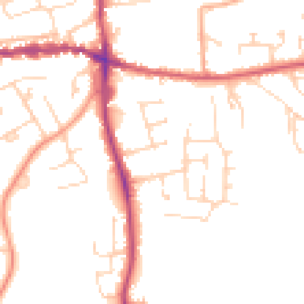 Daytime road noise heatmap for IP25 6BY