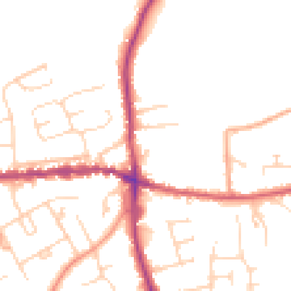 Daytime road noise heatmap for IP25 6DD