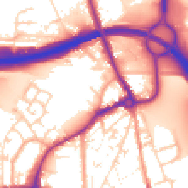 Daytime road noise heatmap for IP32 6AQ